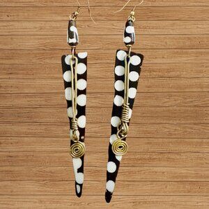 Hand Painted Polka Dot African Horn Earrings – Artisan Made in Kenya